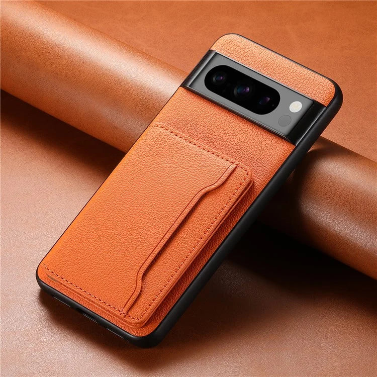 For Google Pixel 8 Pro Case Calf Texture Card Slots Leather Coated PC+TPU Cover