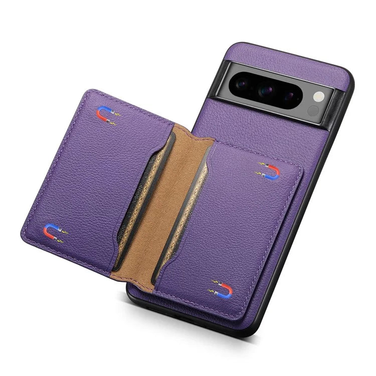 For Google Pixel 8 Pro Case Calf Texture Card Slots Leather Coated PC+TPU Cover
