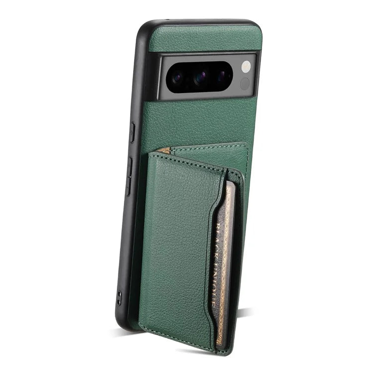 For Google Pixel 8 Pro Case Calf Texture Card Slots Leather Coated PC+TPU Cover