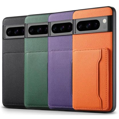 For Google Pixel 8 Pro Case Calf Texture Card Slots Leather Coated PC+TPU Cover