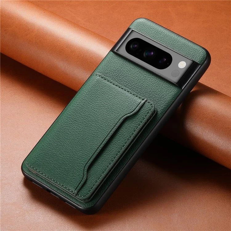 For Google Pixel 8 Pro Case Calf Texture Card Slots Leather Coated PC+TPU Cover