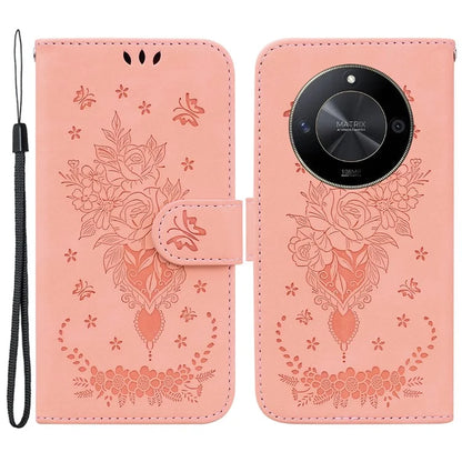 For Honor X9b 5G / Magic6 Lite 5G / X50 5G Case Leather Stand Phone Protector Rose Butterfly Imprinted