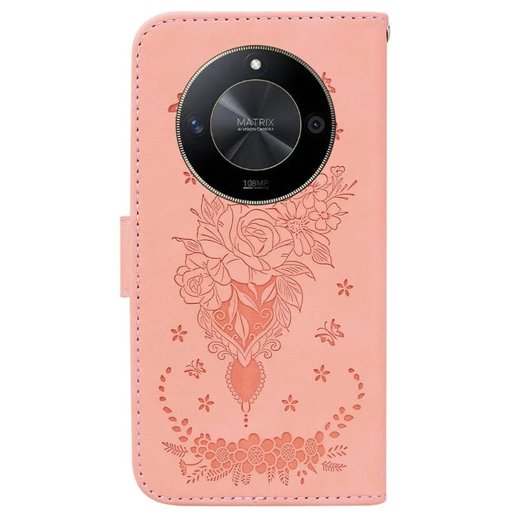 For Honor X9b 5G / Magic6 Lite 5G / X50 5G Case Leather Stand Phone Protector Rose Butterfly Imprinted