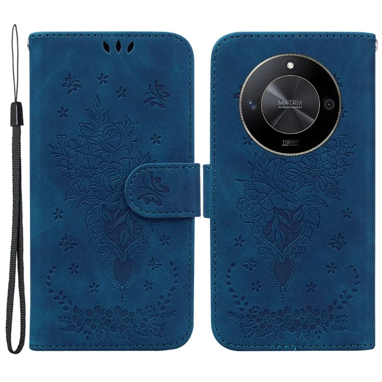 For Honor X9b 5G / Magic6 Lite 5G / X50 5G Case Leather Stand Phone Protector Rose Butterfly Imprinted