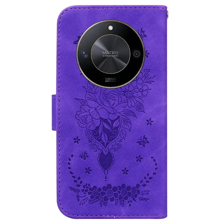 For Honor X9b 5G / Magic6 Lite 5G / X50 5G Case Leather Stand Phone Protector Rose Butterfly Imprinted