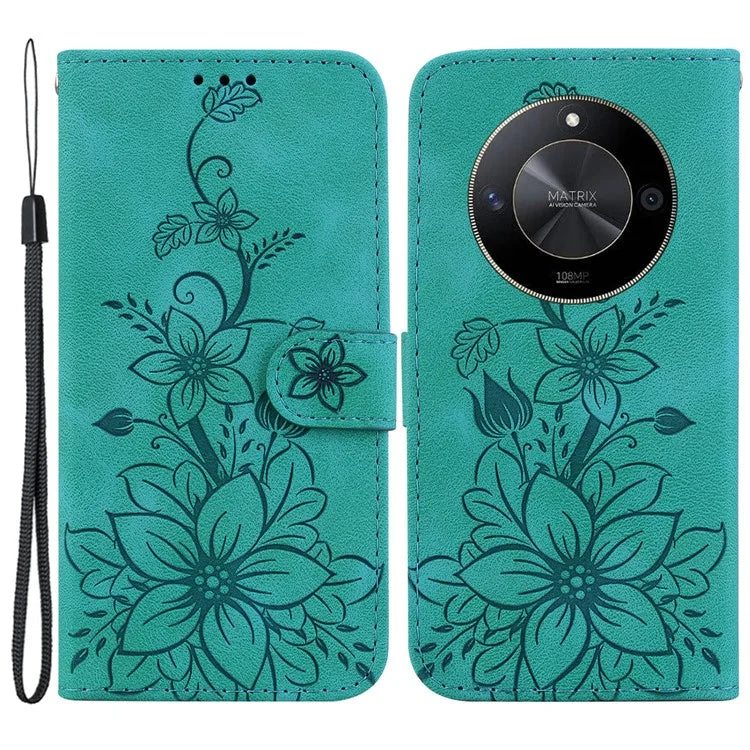 For Honor X9b 5G / Magic6 Lite 5G Case Wallet Leather Cover Imprinted Flower Pattern