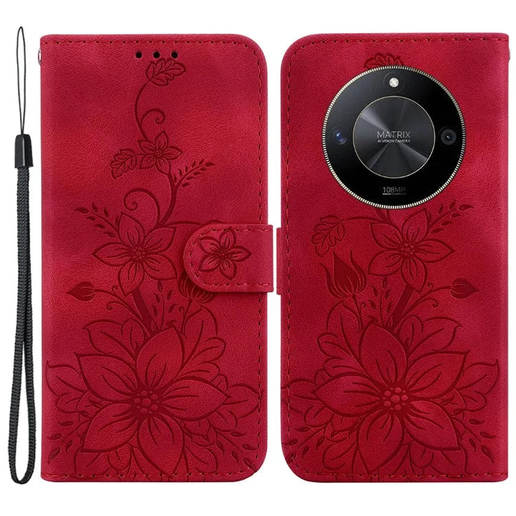 For Honor X9b 5G / Magic6 Lite 5G Case Wallet Leather Cover Imprinted Flower Pattern