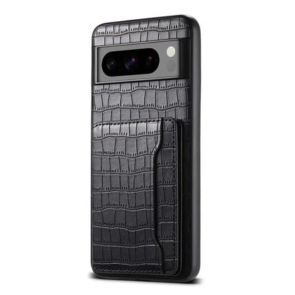 For Google Pixel 8 Pro Kickstand Case Card Holder Phone Cover Crocodile Texture