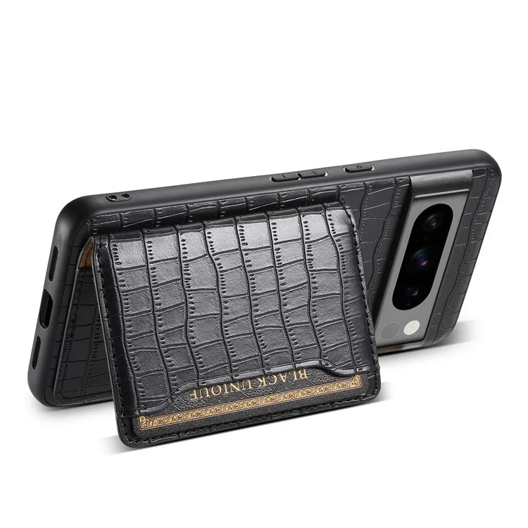 For Google Pixel 8 Pro Kickstand Case Card Holder Phone Cover Crocodile Texture