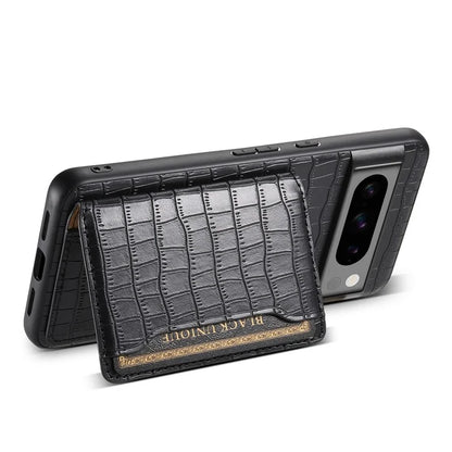 For Google Pixel 8 Pro Kickstand Case Card Holder Phone Cover Crocodile Texture