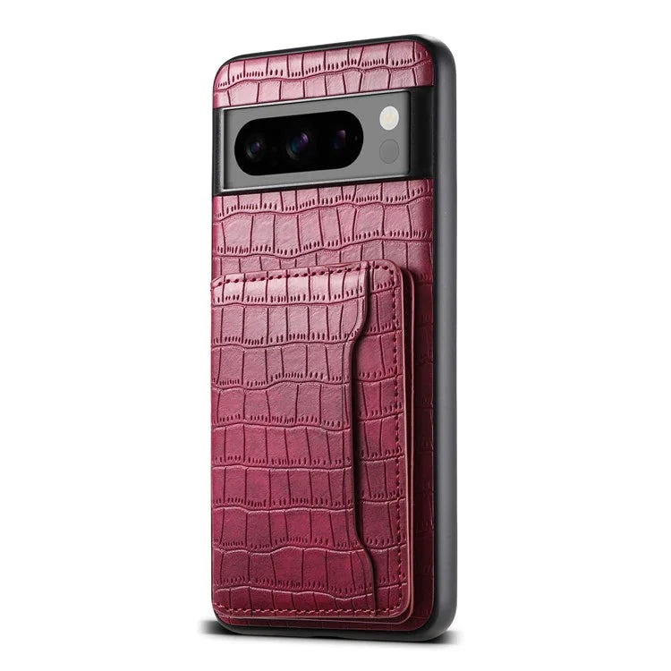 For Google Pixel 8 Pro Kickstand Case Card Holder Phone Cover Crocodile Texture