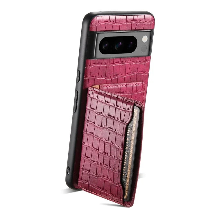 For Google Pixel 8 Pro Kickstand Case Card Holder Phone Cover Crocodile Texture