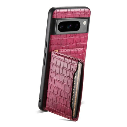 For Google Pixel 8 Pro Kickstand Case Card Holder Phone Cover Crocodile Texture