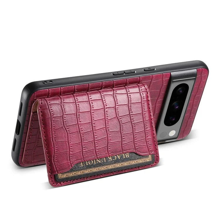 For Google Pixel 8 Pro Kickstand Case Card Holder Phone Cover Crocodile Texture
