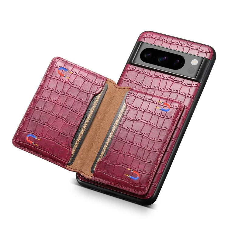 For Google Pixel 8 Pro Kickstand Case Card Holder Phone Cover Crocodile Texture