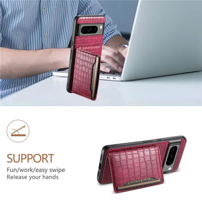 For Google Pixel 8 Pro Kickstand Case Card Holder Phone Cover Crocodile Texture