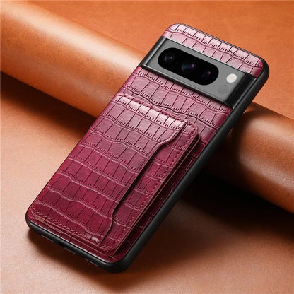 For Google Pixel 8 Pro Kickstand Case Card Holder Phone Cover Crocodile Texture