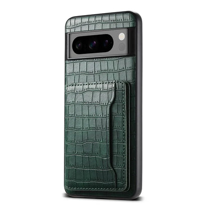 For Google Pixel 8 Pro Kickstand Case Card Holder Phone Cover Crocodile Texture