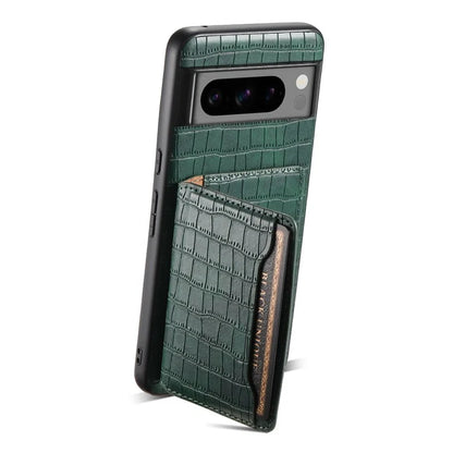 For Google Pixel 8 Pro Kickstand Case Card Holder Phone Cover Crocodile Texture