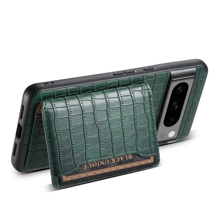 For Google Pixel 8 Pro Kickstand Case Card Holder Phone Cover Crocodile Texture