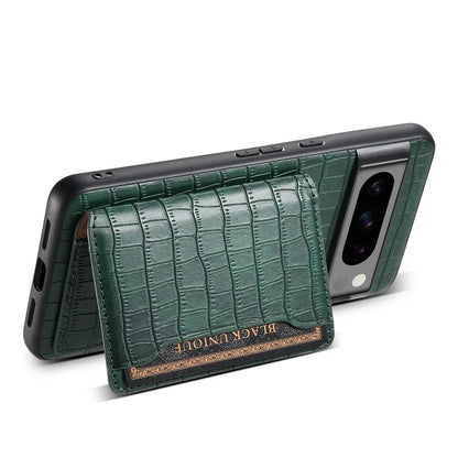 For Google Pixel 8 Pro Kickstand Case Card Holder Phone Cover Crocodile Texture