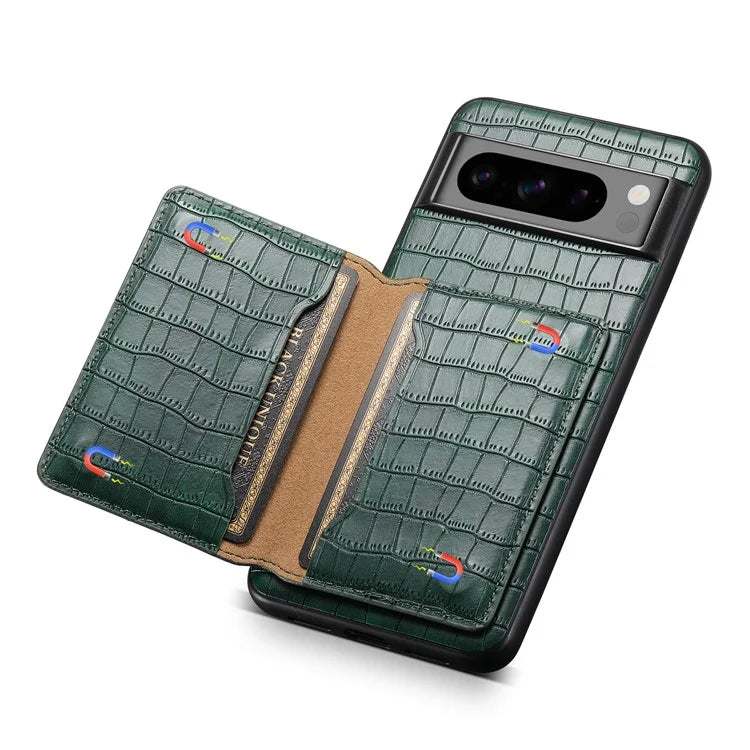 For Google Pixel 8 Pro Kickstand Case Card Holder Phone Cover Crocodile Texture