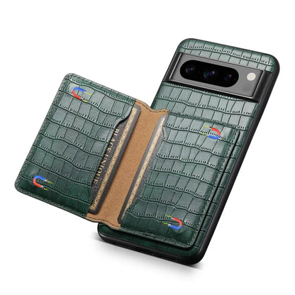 For Google Pixel 8 Pro Kickstand Case Card Holder Phone Cover Crocodile Texture