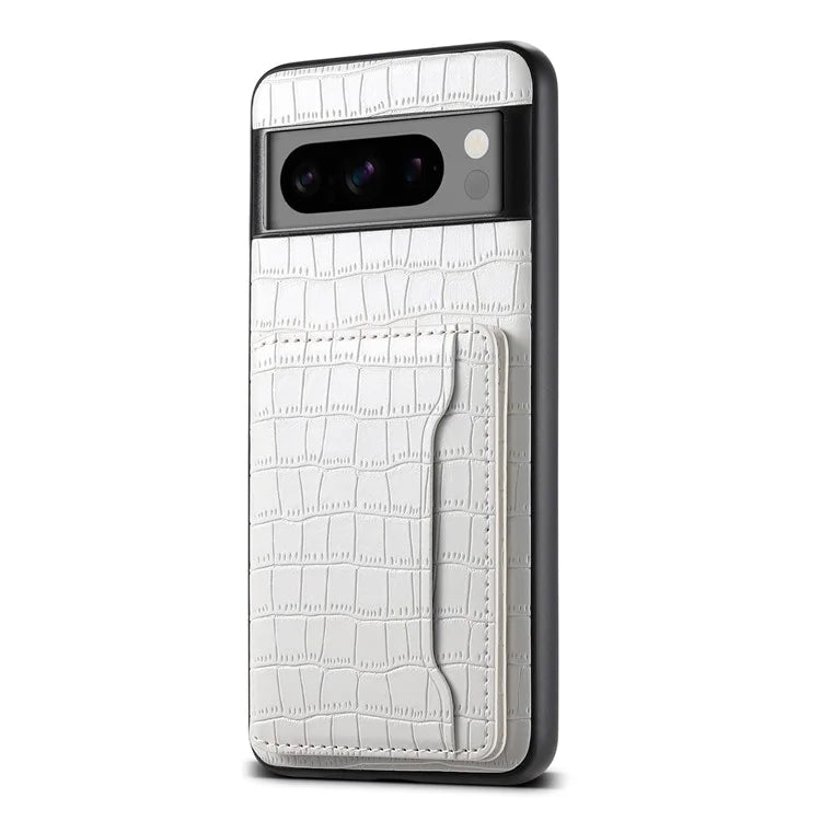 For Google Pixel 8 Pro Kickstand Case Card Holder Phone Cover Crocodile Texture
