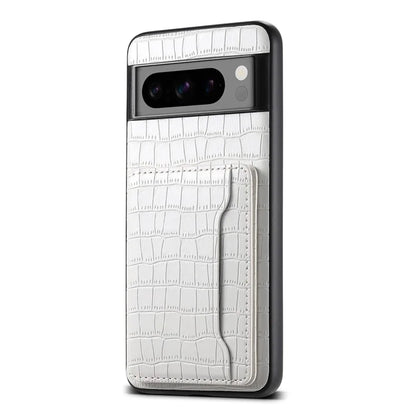 For Google Pixel 8 Pro Kickstand Case Card Holder Phone Cover Crocodile Texture