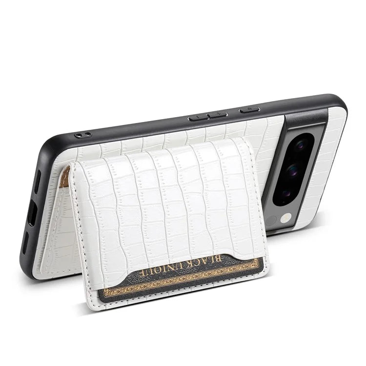 For Google Pixel 8 Pro Kickstand Case Card Holder Phone Cover Crocodile Texture