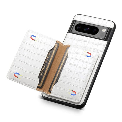 For Google Pixel 8 Pro Kickstand Case Card Holder Phone Cover Crocodile Texture