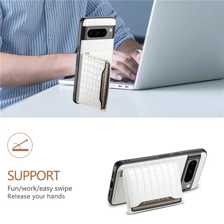 For Google Pixel 8 Pro Kickstand Case Card Holder Phone Cover Crocodile Texture