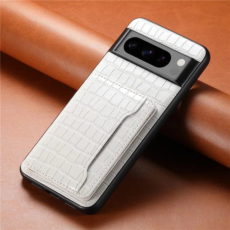 For Google Pixel 8 Pro Kickstand Case Card Holder Phone Cover Crocodile Texture