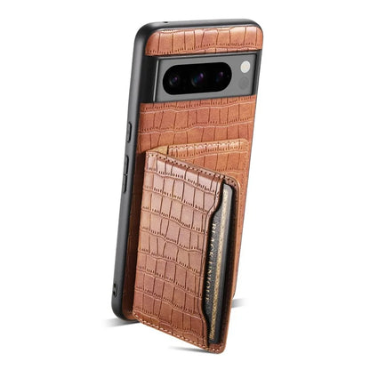 For Google Pixel 8 Pro Kickstand Case Card Holder Phone Cover Crocodile Texture