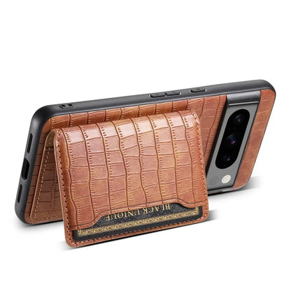 For Google Pixel 8 Pro Kickstand Case Card Holder Phone Cover Crocodile Texture