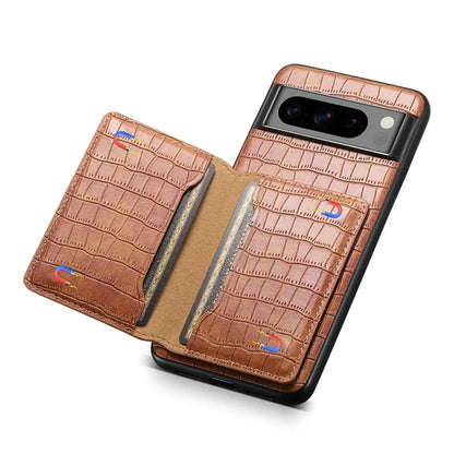 For Google Pixel 8 Pro Kickstand Case Card Holder Phone Cover Crocodile Texture