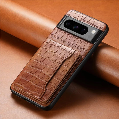 For Google Pixel 8 Pro Kickstand Case Card Holder Phone Cover Crocodile Texture