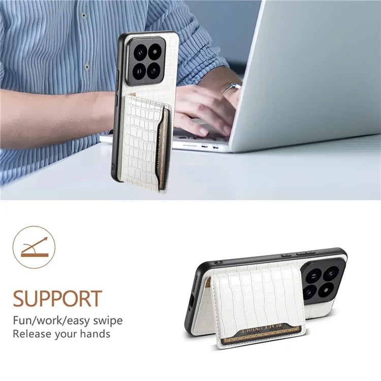 For Xiaomi 14 Pro Case Crocodile Texture Leather Coated PC+TPU Phone Cover
