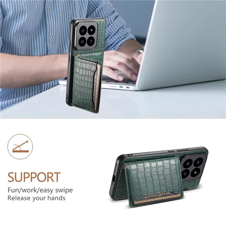 For Xiaomi 14 Pro Case Crocodile Texture Leather Coated PC+TPU Phone Cover