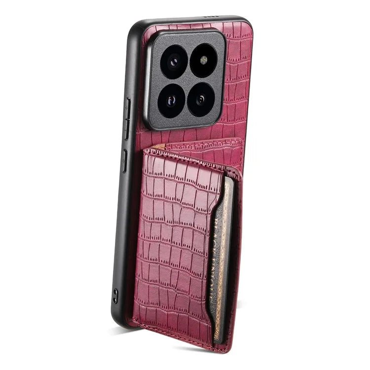 For Xiaomi 14 Pro Case Crocodile Texture Leather Coated PC+TPU Phone Cover