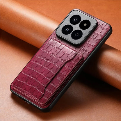 For Xiaomi 14 Pro Case Crocodile Texture Leather Coated PC+TPU Phone Cover