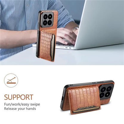 For Xiaomi 14 Pro Case Crocodile Texture Leather Coated PC+TPU Phone Cover