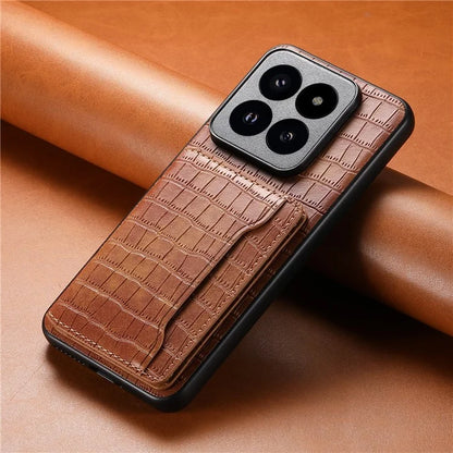 For Xiaomi 14 Pro Case Crocodile Texture Leather Coated PC+TPU Phone Cover