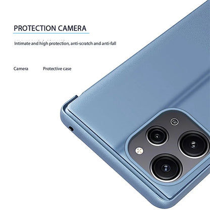 For Xiaomi Redmi 12 4G / Redmi 12 5G (Global) Case Leather Flip Stand Phone Cover with View Window  /  Blue