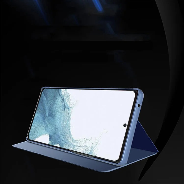 For Samsung Galaxy A25 5G (Global) (161.0 x 76.5 x 8.3mm) Case View Window Shockproof Phone Stand Cover  /  Blue