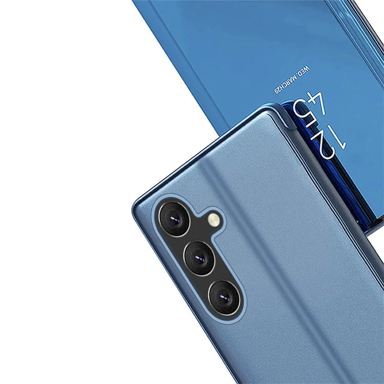For Samsung Galaxy A25 5G (Global) (161.0 x 76.5 x 8.3mm) Case View Window Shockproof Phone Stand Cover  /  Blue