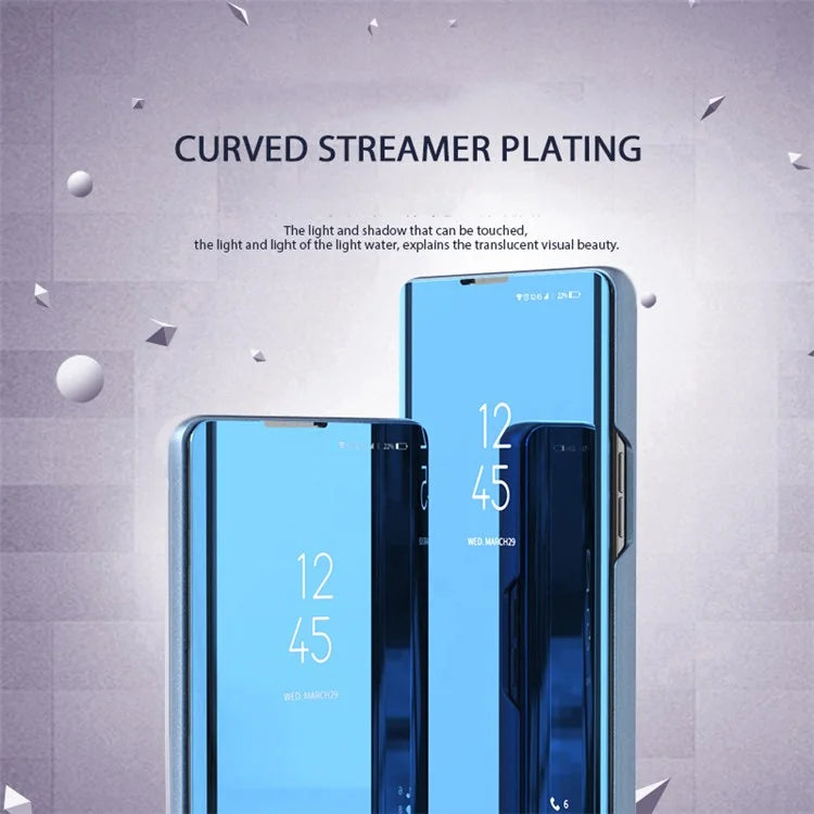 For Xiaomi Redmi Note 13 Pro+ 5G Case View Window PU Leather+PC Electroplating Phone Cover  /  Blue