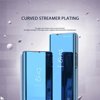 For Xiaomi Redmi Note 13 Pro+ 5G Case View Window PU Leather+PC Electroplating Phone Cover  /  Blue