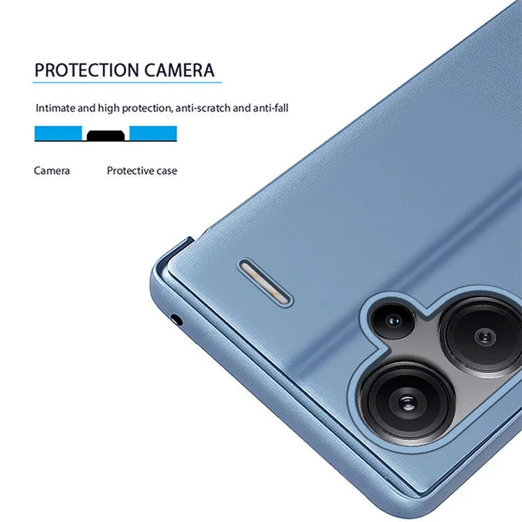 For Xiaomi Redmi Note 13 Pro+ 5G Case View Window PU Leather+PC Electroplating Phone Cover  /  Blue