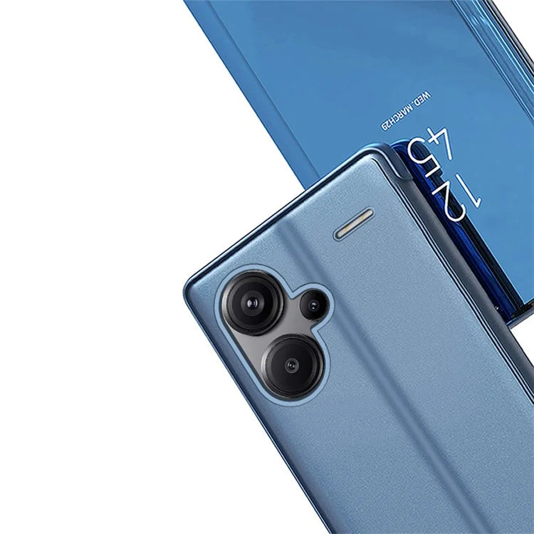 For Xiaomi Redmi Note 13 Pro+ 5G Case View Window PU Leather+PC Electroplating Phone Cover  /  Blue